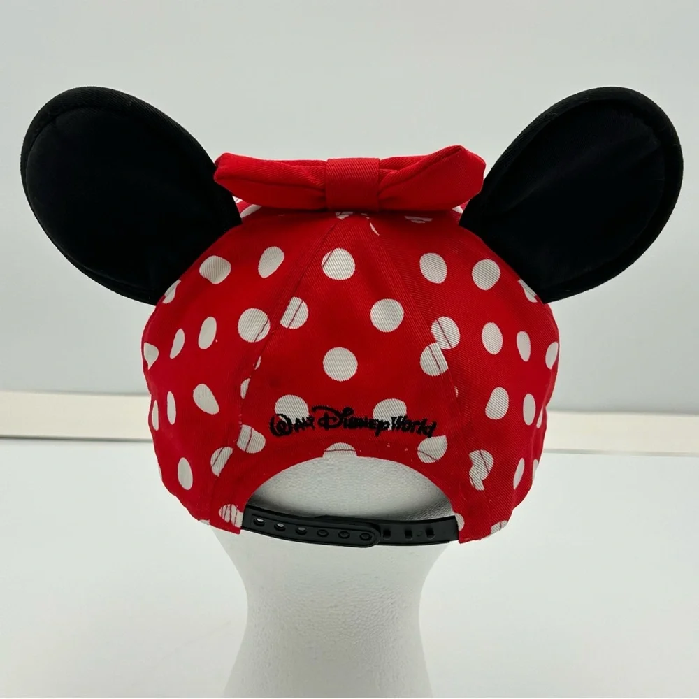Disney Parks Minnie Mouse Ballcap Hat Youth Ears Bow Embroidery Red Polka‎ Dot